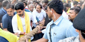 మంగళగిరిలో మల్లేశ్వర స్వామివారి రథోత్సవంలో పాల్గొన్న మంత్రి లోకేష్‌